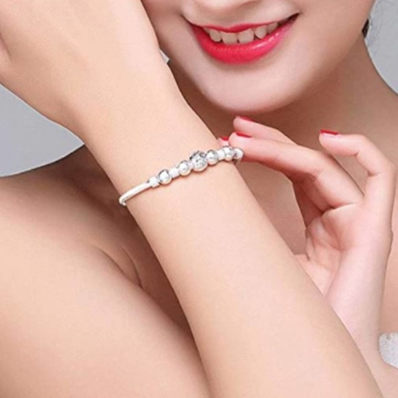 925 Sterling Silver Bangle Bracelet Anxiety Beaded Bracelet Fidgit Plated Bangle - Picture 4 of 7